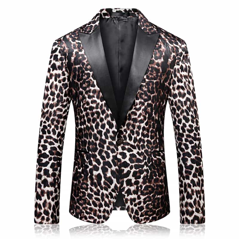 Men's Leopard Blazer Slim Fit Cheetah Prom Jacket Stylish Dress Party Animal Print Sport Coat