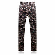 Mens Slim Fit Flat Front Cheetah Pants Leopard Trousers Animal Print