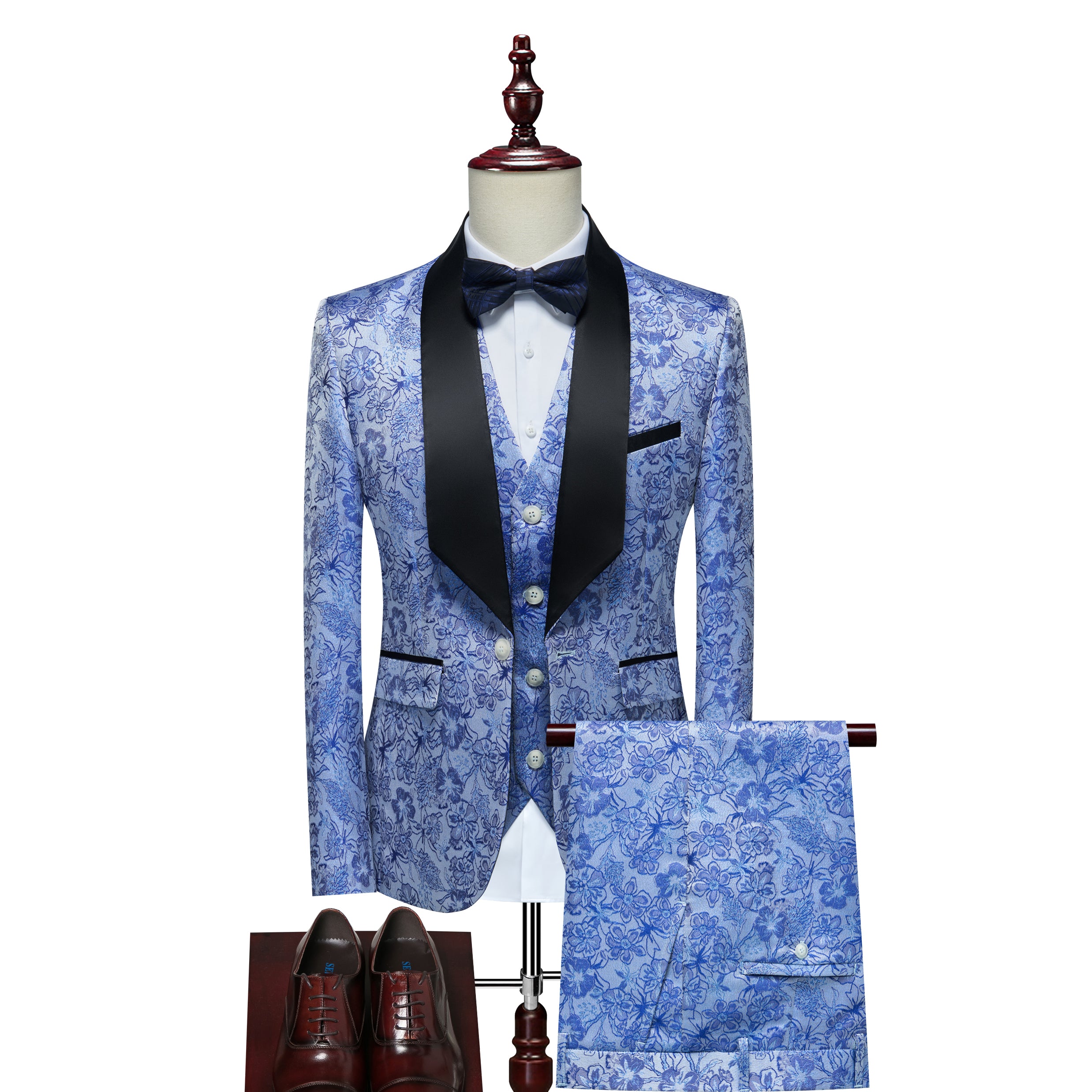 Men's 3 Piece Casual Floral Printed Tuxedos For Prom