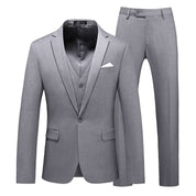 Mens 3 Piece Solid Suit with 12 Plain Colors One Button Closure