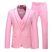 Mens 3 Piece Solid Suit with 12 Plain Colors One Button Closure