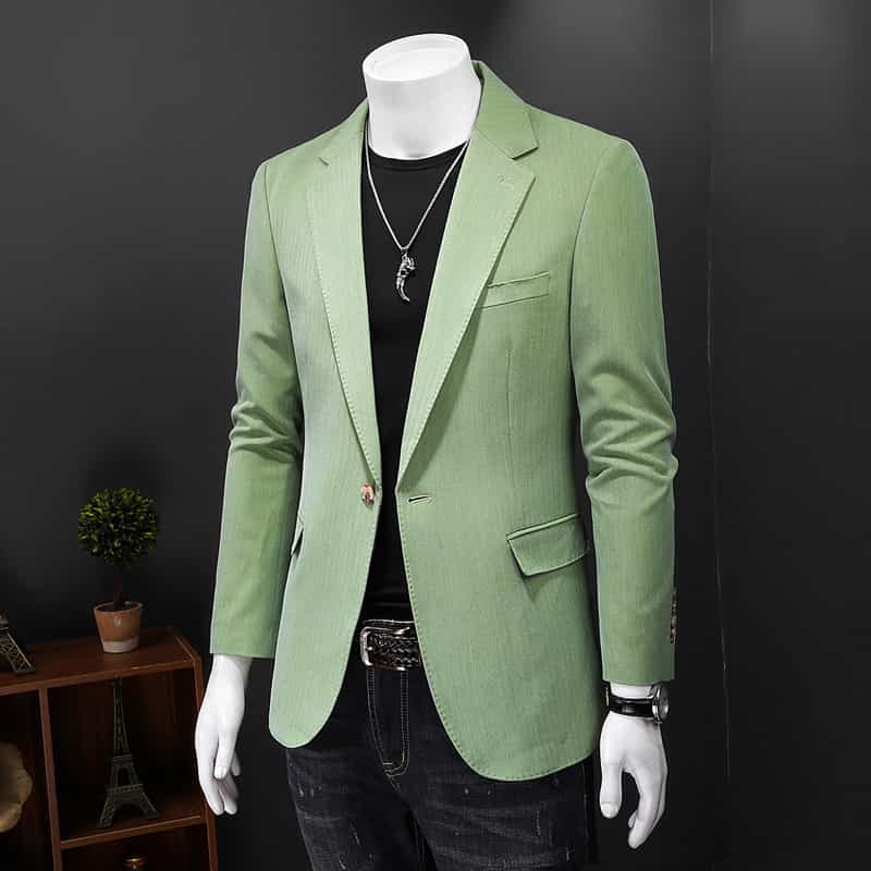 Men's Light Green Blazer Slim Fit One Button Closure