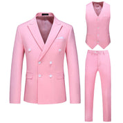 Mens 3 Piece Double Breasted Suit in Plain 10 Colors