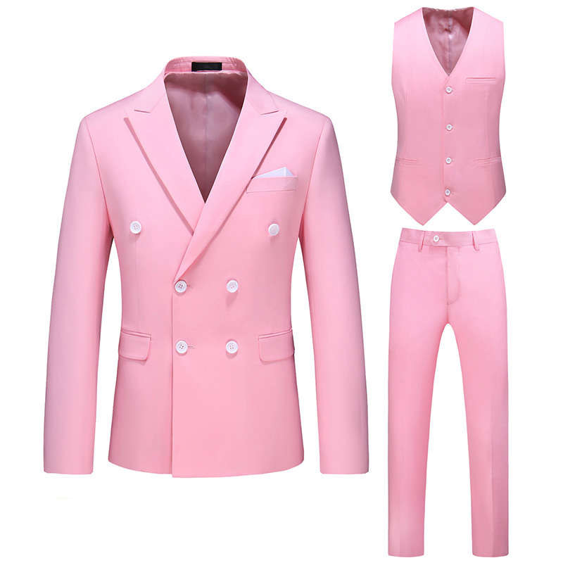 Mens 3 Piece Double Breasted Suit in Plain 10 Colors