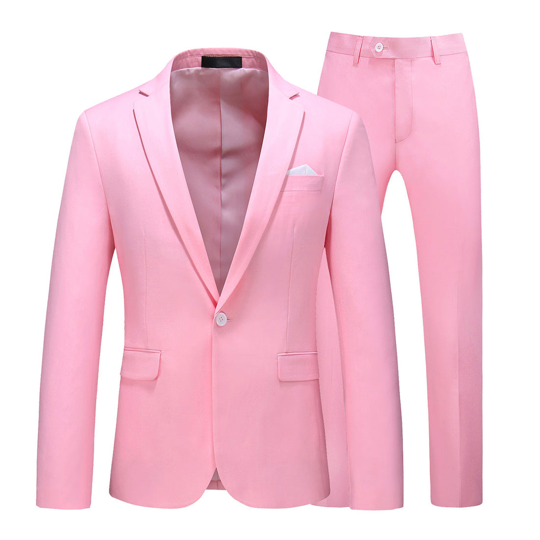 Men 2 Piece Suit Pink & Yellow & Grey Plain Colors One Button Closure