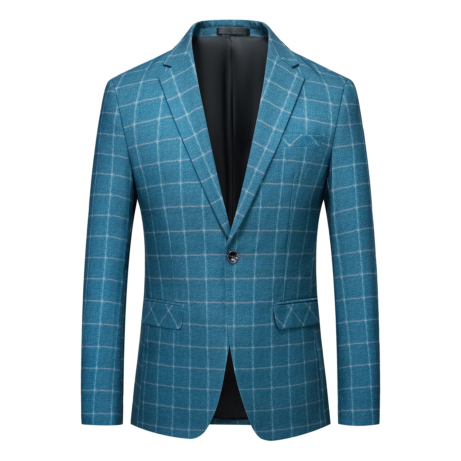 Men's Slim Fit Blazer One Button Blue Plaid Sports Coat