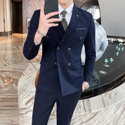 Men's Suits 3 Piece Striped Tuxedo Skinny Pinstriped Tux