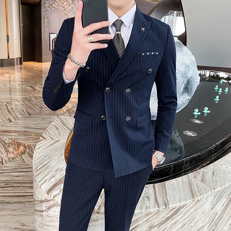 Men's Suits 3 Piece Striped Tuxedo Skinny Pinstriped Tux