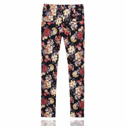 Mens Slim Fit Flat Printed Front Pants Stylish Floral Trousers For Prom Wedding Dress Party