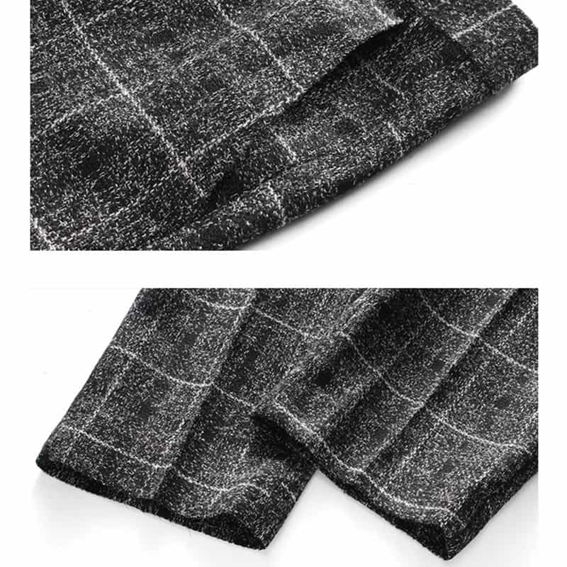 Men's 3 Piece Plaid Suit in Black & Khaki & Blue