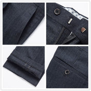 Men's 3 Piece Striped Long Grey Black Suit