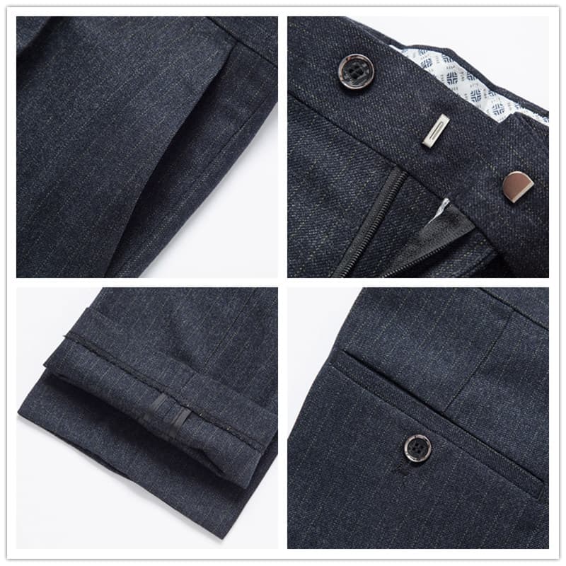 Men's 3 Piece Striped Long Grey Black Suit