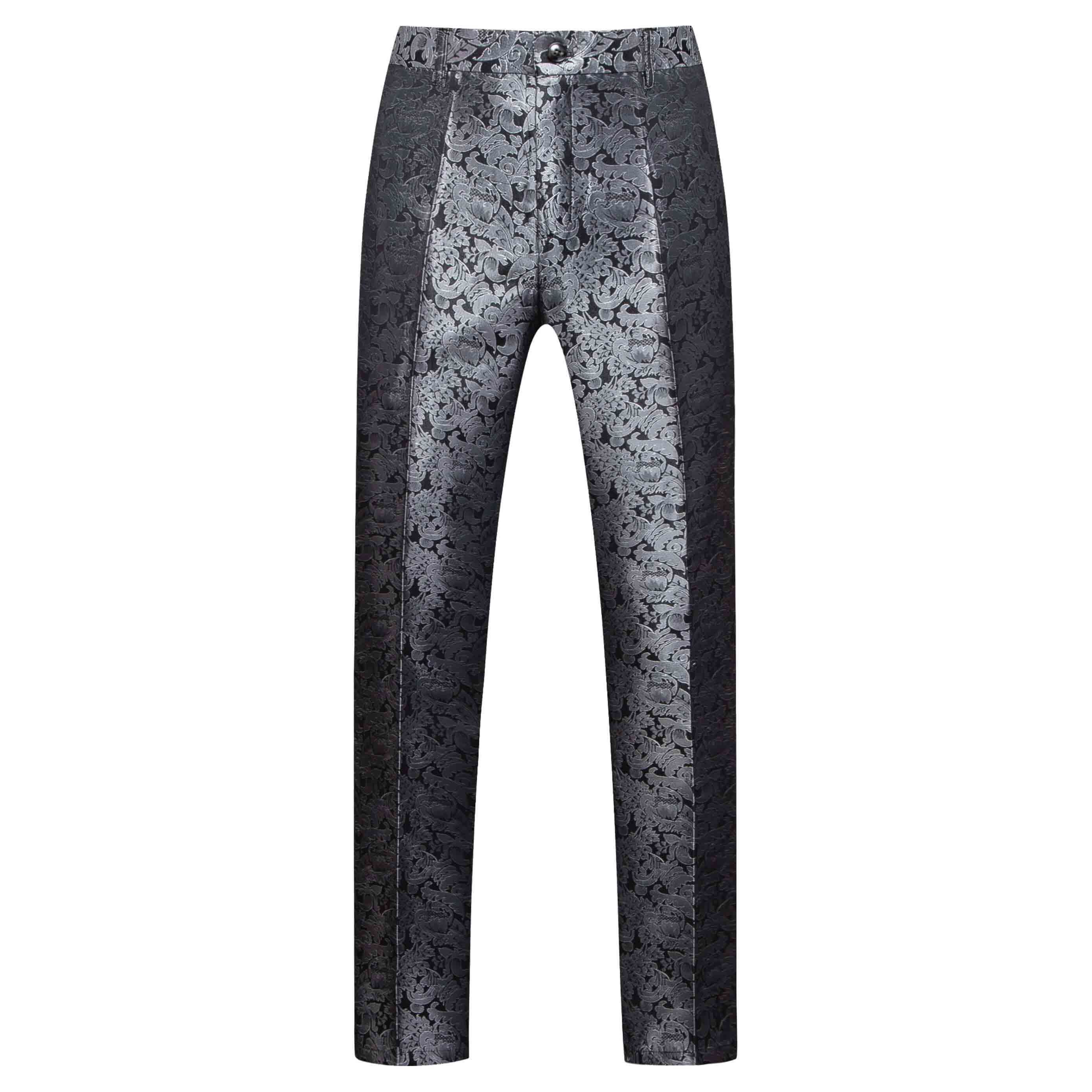 Men 3 Piece Jacquard Tuxedo with Floral Pattern