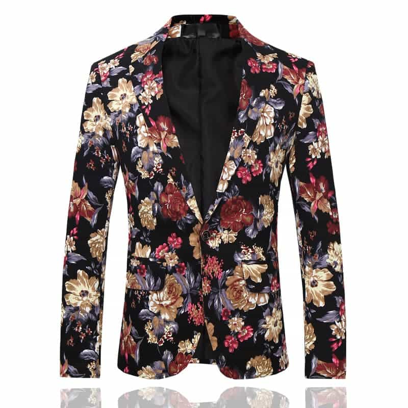 Men's Blazer Stylish Floral Pattern  Jacket One Buttons Slim Fit Sport Coat