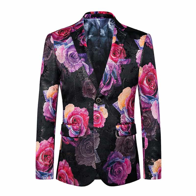 Men's Blazer Pink Floral Suit Jacket Casual Slim Fit Sports Coat