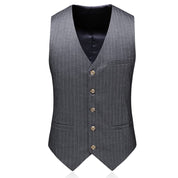 Grey 3 Piece Men Double Breasted Striped Suit