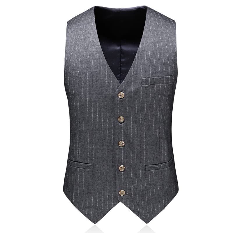 Grey 3 Piece Men Double Breasted Striped Suit