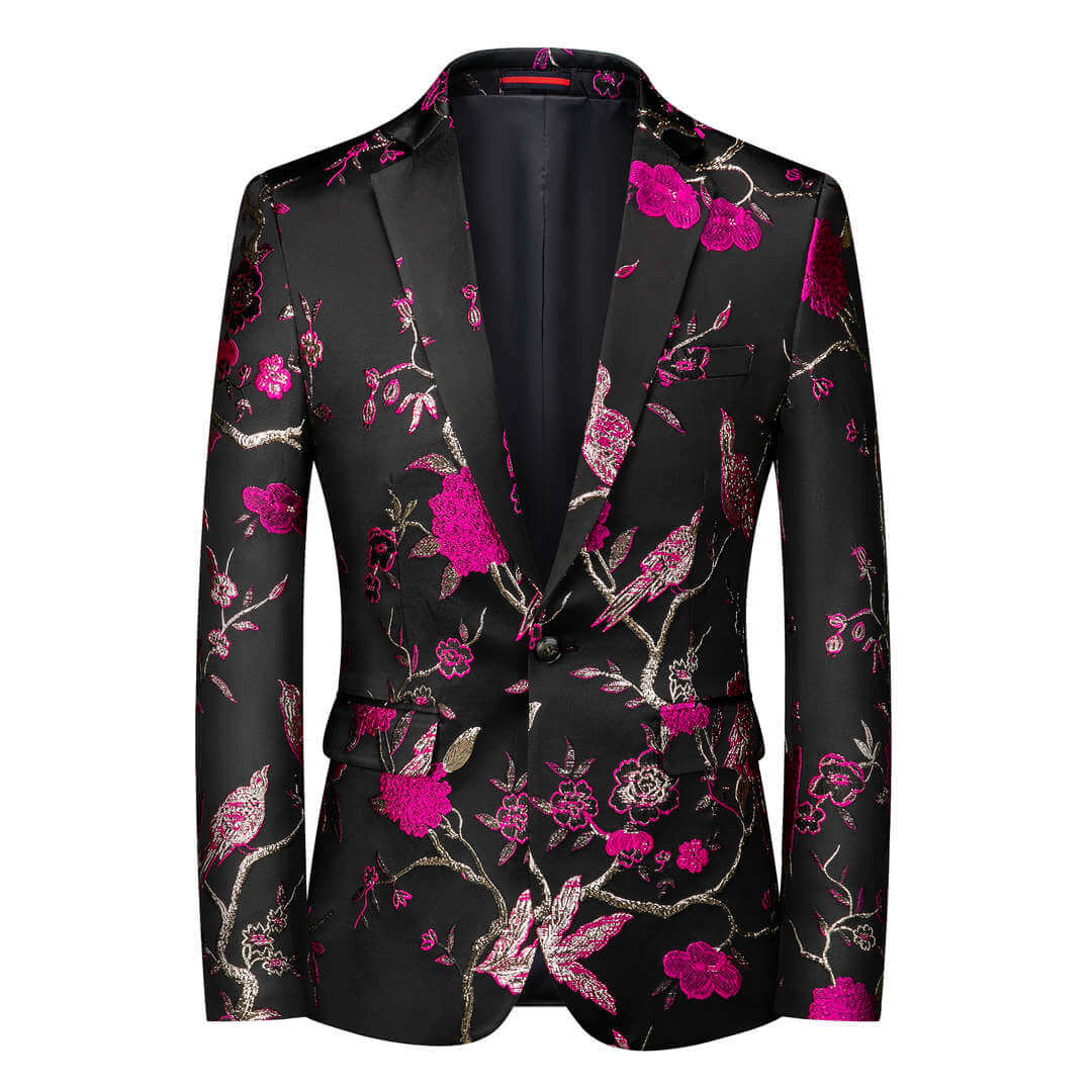 Men's Blazer Metallic Floral Printed Sport Coat Jacket