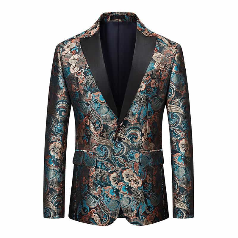 Men's Printed Blazer Slim Fit Sports Coat in Light Blue