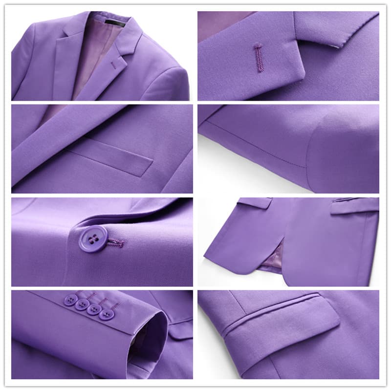 Men's 3 Piece Suit Side Vents in Blue Green Purple Solid Colors