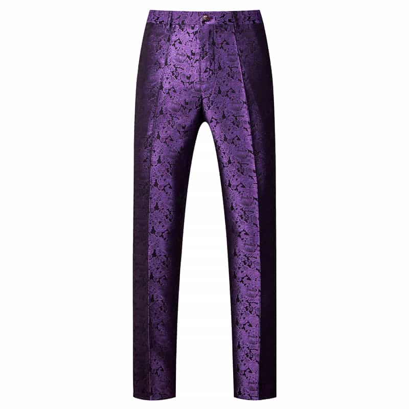 Mens Slim Fit Flat Front Pants Fashion Jacquard Trousers