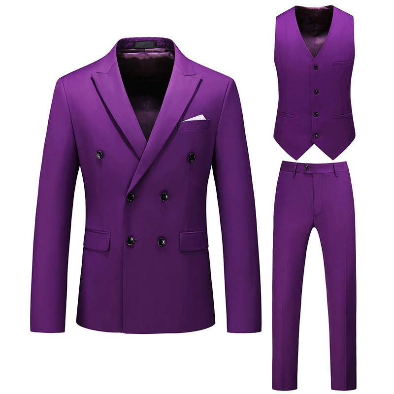 Mens 3 Piece Double Breasted Suit in Plain 10 Colors