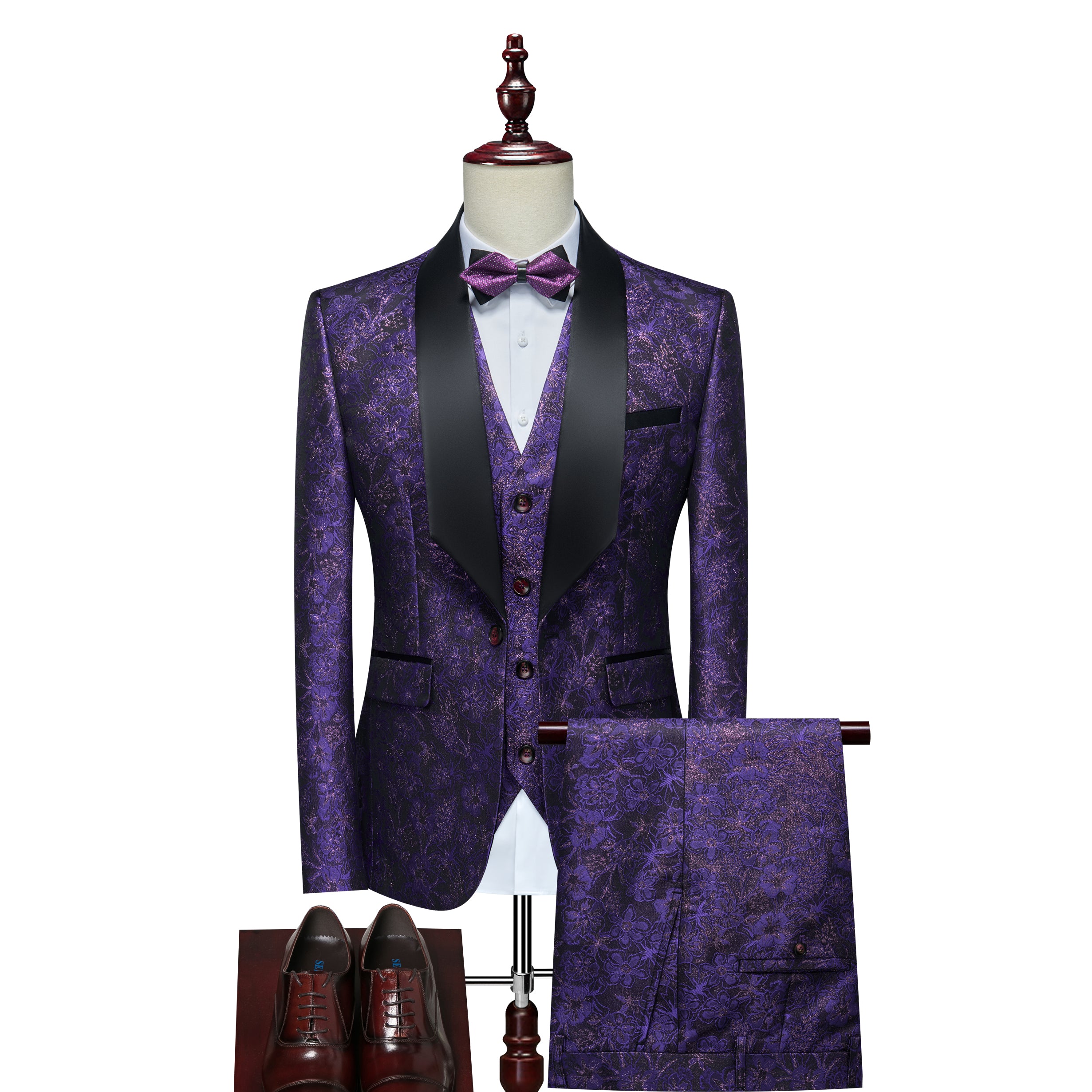 Men's 3 Piece Casual Floral Printed Tuxedos For Prom