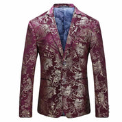 Mens Blazer Floral Printed Sport Coat Jacket Red