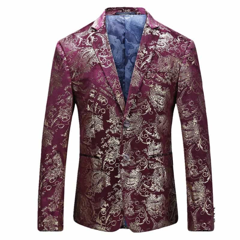 Mens Blazer Floral Printed Sport Coat Jacket Red