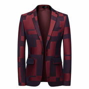 Men's Blazer Plaid Casual Sports Coat in Red & Blue