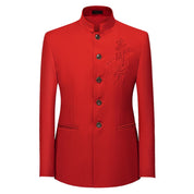 Mens Tang Blazer Embroidered Mandarin Collar Suit Jacket in 6 Colors