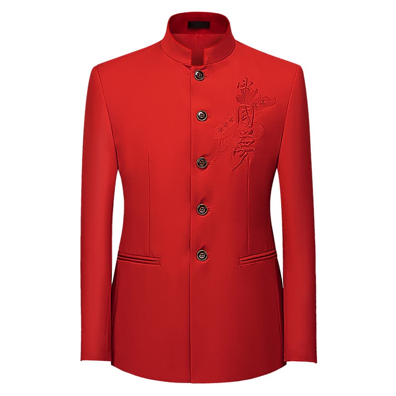 Mens Tang Blazer Embroidered Mandarin Collar Suit Jacket in 6 Colors