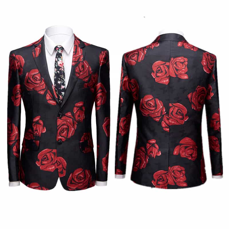Men's 2 Piece Floral Suit with Red Rose Print