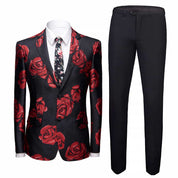Men's 2 Piece Floral Suit with Red Rose Print
