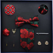 Men's Ties Set  (Necktie+Bow Tie+Pocket Square +Cufflinks+ Lapel Pin Flower +Tie clip)