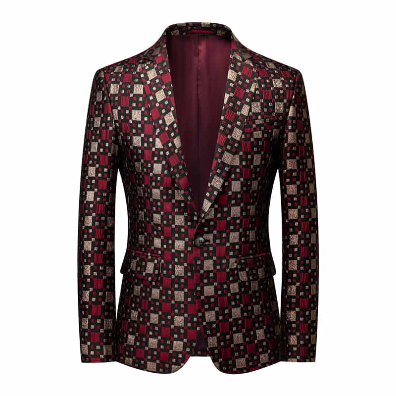 Men's Plaid Blazer in Green Silver Red