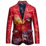 Mens Blazer Slim Fit Two Button Suit Jacket Colorful Floral Printed Sport Coat