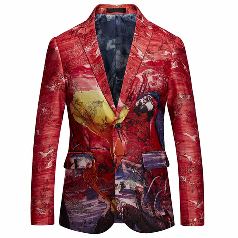 Mens Blazer Slim Fit Two Button Suit Jacket Colorful Floral Printed Sport Coat