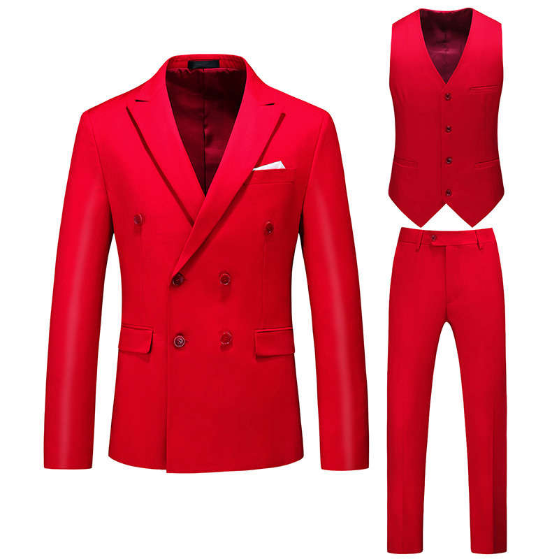 Mens 3 Piece Double Breasted Suit in Plain 10 Colors