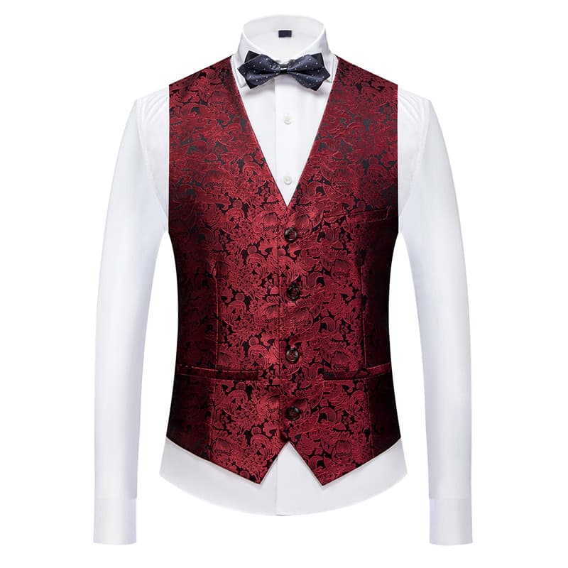 Mens Single Breasted Elegant Printed Vest Slim Fit Solid Waistcoat