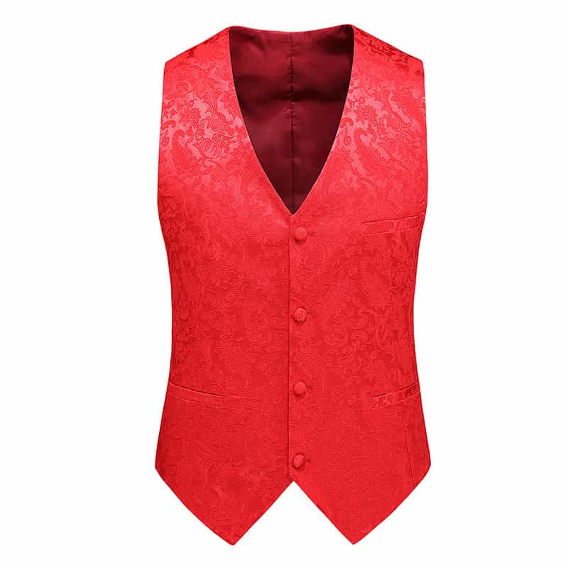 Men Embroidered Vest Slim Fit  Jacquard Black Red Blue Waistcoat For Prom Groomsman Wedding
