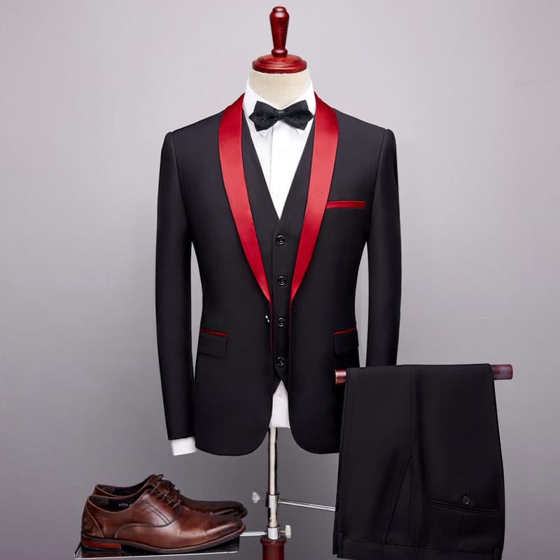 3 Piece Plain Tuxedo Set with Shawn Lapel