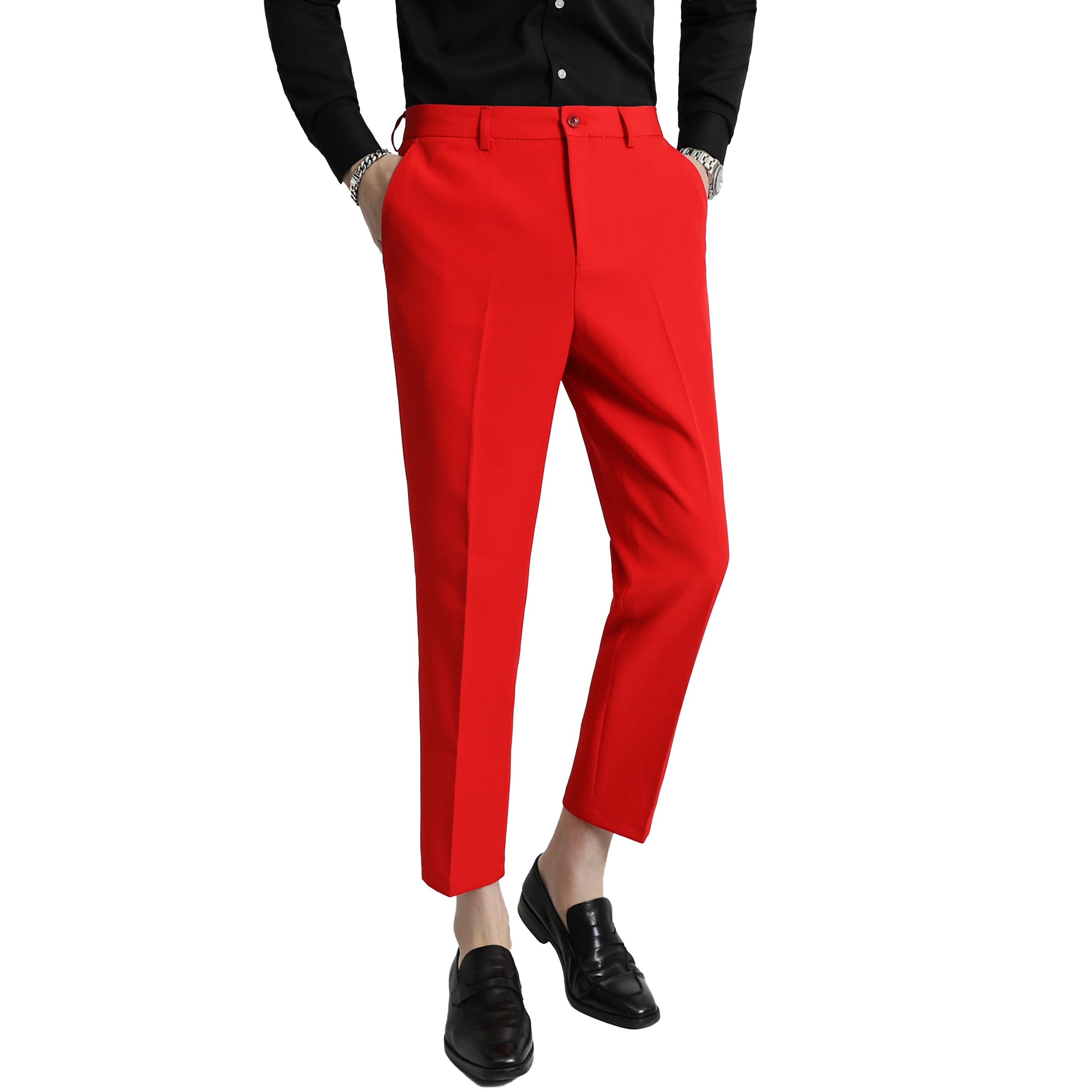Mens Anke Length Cropped Pants Slim Fit