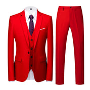 Mens 3 Piece Solid Suit with 12 Plain Colors One Button Closure