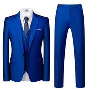 Mens 3 Piece Solid Suit with 12 Plain Colors One Button Closure