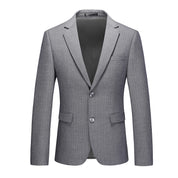 Men's Striped Blazer Coat in Solid Grey Two Buttons