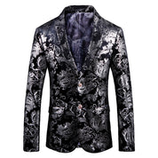 Men's Printed Jacket in Silver One Button