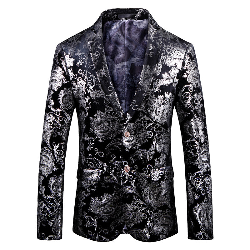 Men's Printed Jacket in Silver One Button