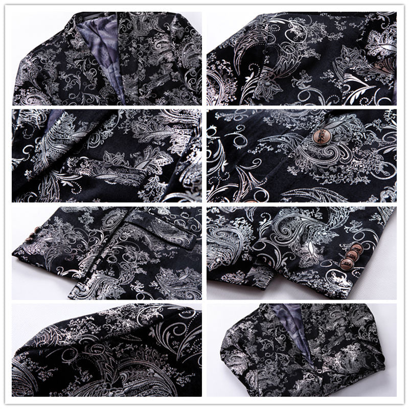 Men's Printed Jacket in Silver One Button