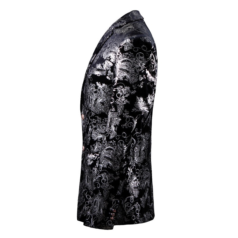 Men's Printed Jacket in Silver One Button